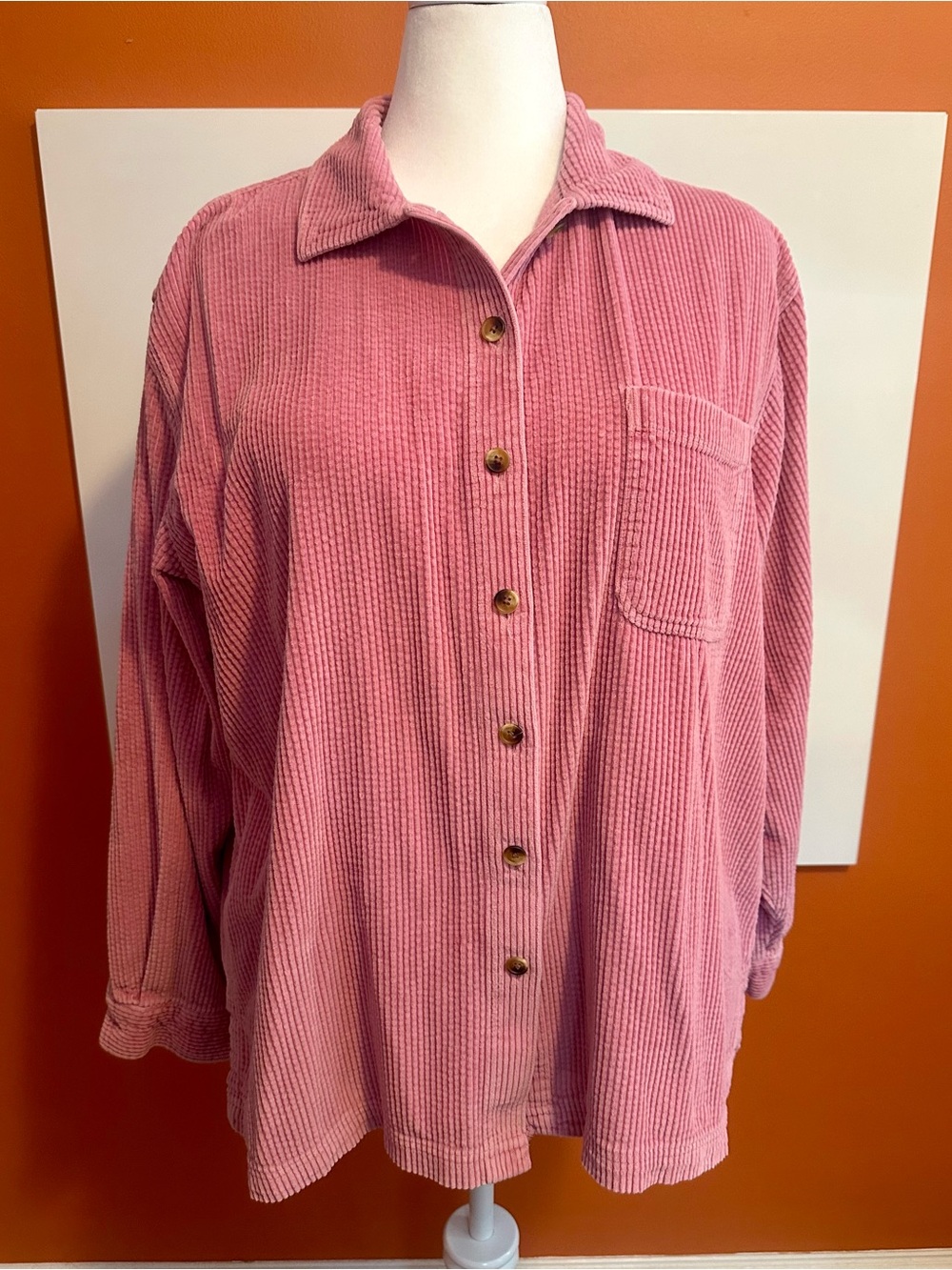 L.L. Bean Pink Corduroy Oversized Button Down Shirt Shacket - Size XL